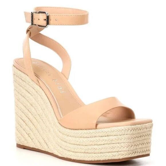 Gianni Bini Senna Leather Jute Platform Wedge Sandals Size 10 - Picture 1 of 6